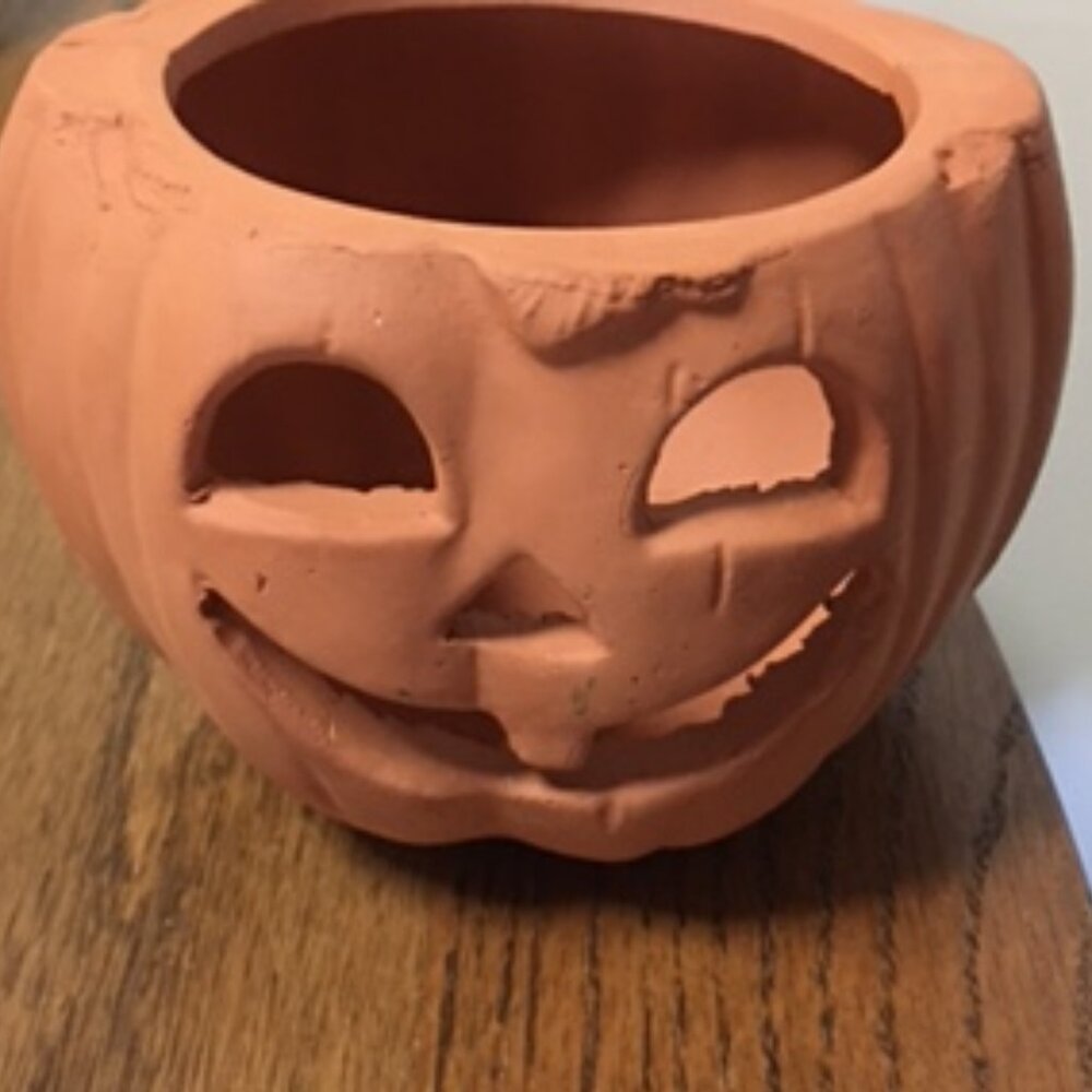 Vintage Small Terracotta Pottery Jack O Lantern